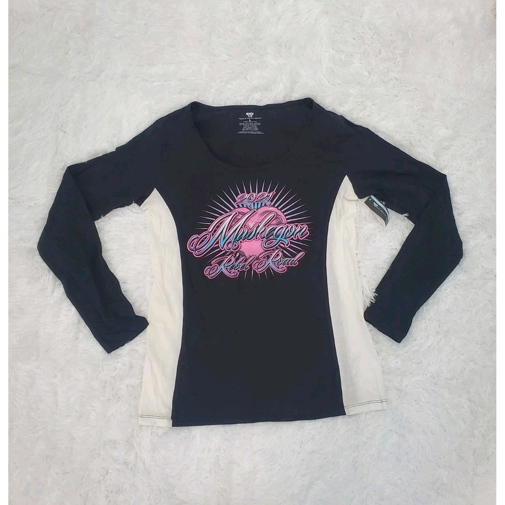 Vance Biker Wear *NWT* Women's L Black & White Muskegon Mi Rebel Road LS Shirt